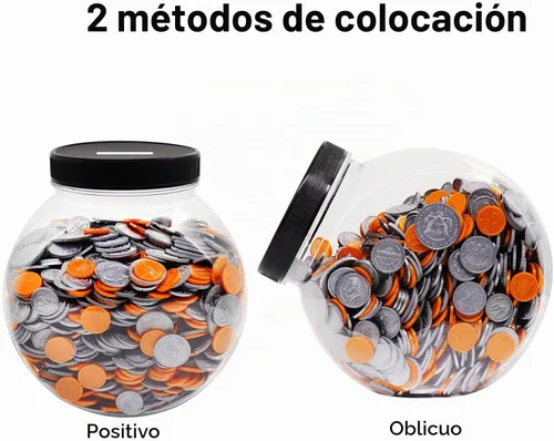 Vista 5 de Tarro grande para monedas, gran plástico transparente para monedas, cambio de dinero con tapa ranurada plateada, 2 métodos de colocación, monedas