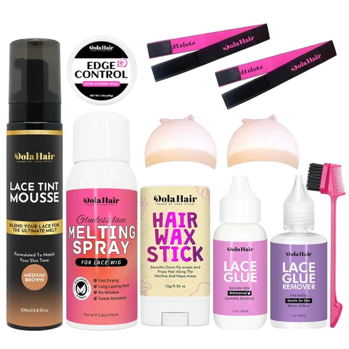 Vista 11 de Dolahair Kit de pegamento de encaje - Juego completo con mousse de tinte de encaje, instalación de peluca y spray de fusión (marrón oscuro)