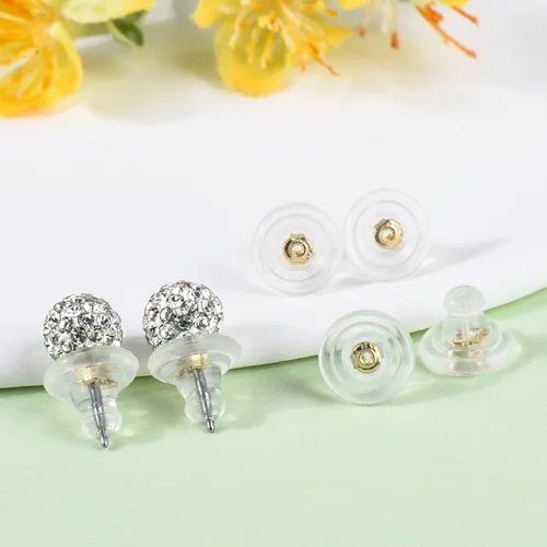 Vista 3 de Respaldos de Aretes, Respaldos de Aretes de Silicona de Oro 18K para Aretes de Botón/Orejas Caídas, Respaldos de Aretes con Cierre de Seguridad