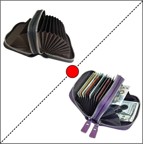 Vista 20 de Cartera de cuero para mujer, con doble tarjeta, tarjetero con cremallera, múltiples compartimentos, bloqueo RFID C-W-1, Rosado, Talla única