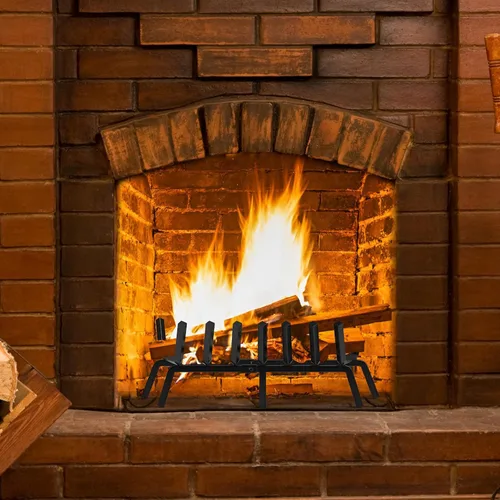 Vista 3 de SNOGSWOG Rejilla de chimenea de 24 pulgadas, estante para leña de acero sólido, rejillas de fuego resistentes, estante de chimenea negro mate