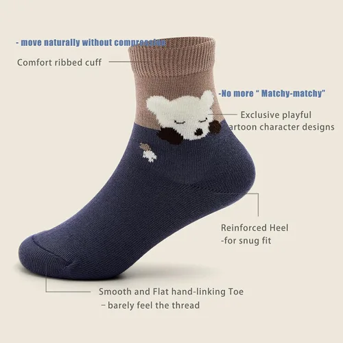 Vista 44 de Aisyee Calcetines de algodón para niños, calcetines sin costuras para niños, calcetines coloridos de cuarto de punto, paquete de 6