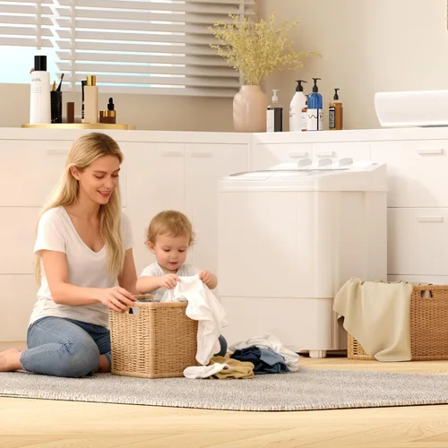 Vista 2 de Lavadora portátil, lavadora portátil de 18 libras con ciclo de centrifugado y secadora, lavadora semiautomática combinada para dormitorios