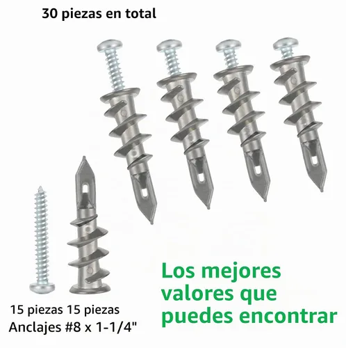 Vista 6 de Anclajes autoperforantes de zinc para paneles de yeso con kit de tornillos de acero inoxidable, anclajes de pared de metal resistente y tornillos #8
