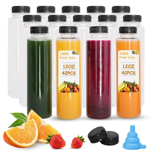 Vista 8 de Holotap 42 Pzas Botellas de Plástico para Jugo de 8 OZ con Tapas, Botellas de Plástico Desechables Transparentes Vacías a Granel con Tapas Blancas a