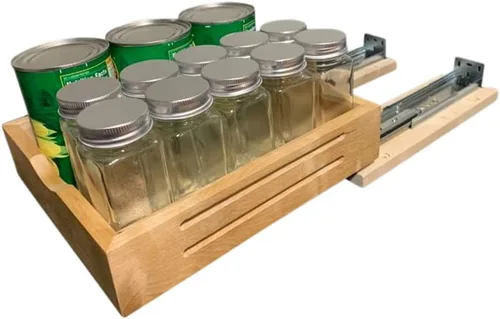 Vista 2 de CabinetRTA Organizador de especias extraíble de madera para gabinete, 9 pulgadas de ancho x 10 pulgadas de profundidad x 3 pulgadas de alto