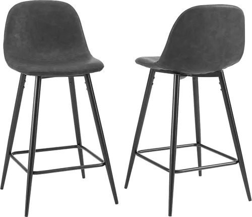 Vista 13 de Crosley Furniture Weston - Juego de 2 taburetes de bar tapizados con altura de mostrador, color marrón desgastado/negro mate