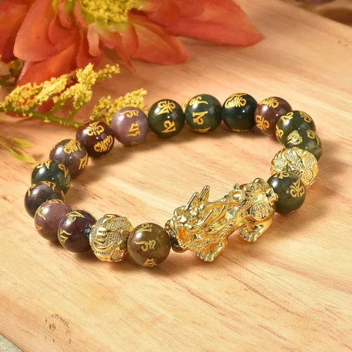 Vista 3 de Feng Shui Wealth Bracelet Beads Stretchable Good Luck Bracelet Dragon 6.50" Ágata