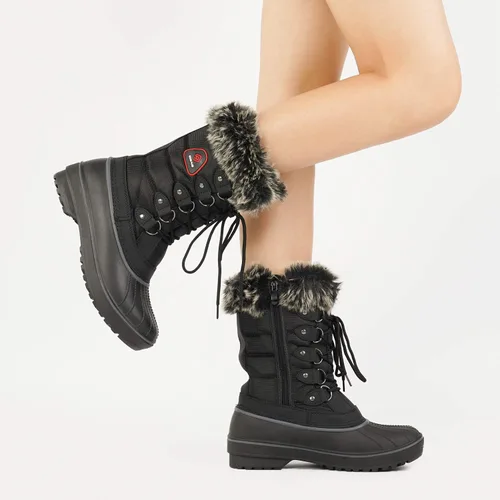 Vista 7 de DREAM PAIRS botas de nieve de invierno para mujer, de media caña, con forro de piel sintética