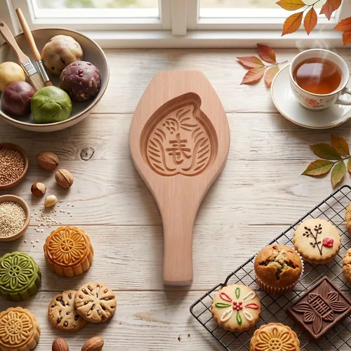 Vista 6 de Zerodis Mooncake - Modelo de madera, modelo de pastel de luna de festival con patrón de flores 3D, herramientas de decoración para galletas