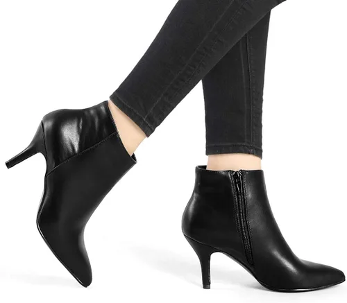 Vista 2 de Allegra K Botines de tacón de aguja con cremallera y punta puntiaguda para mujer