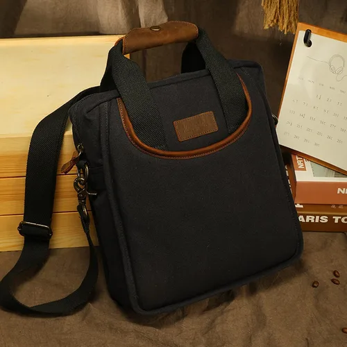 Vista 3 de XINCADA Bolsa de mensajero para hombre bolsa de hombro de lona bolsa de viaje bolsa cruzada para trabajo negocios Carbón negro