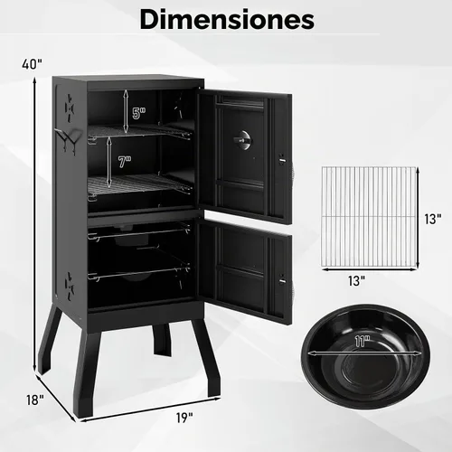 Vista 8 de Happygrill - Parrillas de carbón de 40 pulgadas con bandeja de agua extraíble y rejillas para parrilla