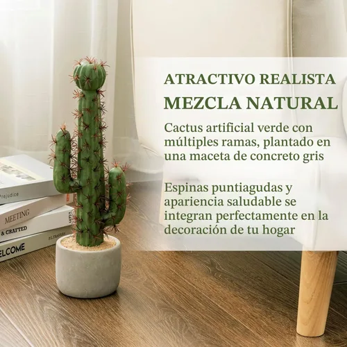 Vista 3 de MyGift Maceta de cemento sintético de 16 pulgadas con diseño de cactus