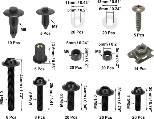 Vista 2 de F FIERCE CYCLE 195 Uds. Universal motocicleta carenado cuerpo pernos sujetadores clips tornillos tuercas negro para Kawasaki para Suzuki para Honda