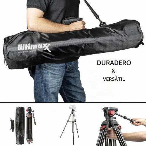 Vista 9 de Ultimaxx Trípode de 72 pulgadas, 72 pulgadas, trípode profesional de doble tubo de aluminio resistente, cabezal de fluido de 360 grados, esparcidor