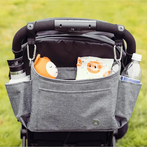 Vista 3 de Organizador universal para cochecito Diono Buggy Buddy XL con portavasos, sujeción segura, bolsillos con cremallera, seguro y protegido, gris