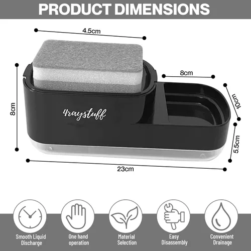 Vista 3 de Dispensador de jabón para platos para fregadero de cocina 2 en 1 con soporte para esponja. Dispensador de jabón líquido y esponja incluidos.