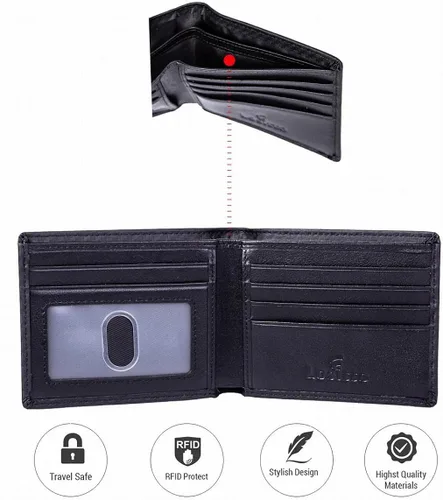 Vista 2 de Lositto Cartera de cuero de grano superior con bloqueo RFID para hombres excelente como plegable de viaje