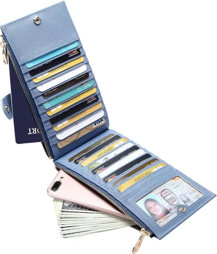 Vista 5 de Badiya Billetera para mujer con bloqueo RFID, doble tarjetero, A-Classical-Azul, Classic