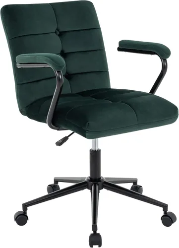Vista 11 de Silla de escritorio de terciopelo para oficina en casa, silla tapizada ajustable giratoria con ruedas, silla de computadora copetada con respaldo