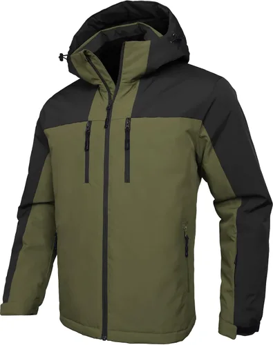 Vista 8 de GEMYSE Chaqueta de esquí para hombre, abrigos de invierno, chaqueta de nieve impermeable, parka cálida con capucha, impermeables con múltiples