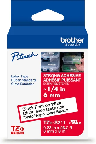 Vista 75 de Cinta laminada Brother Negro sobre Transparente, 6 mm (Tze111)