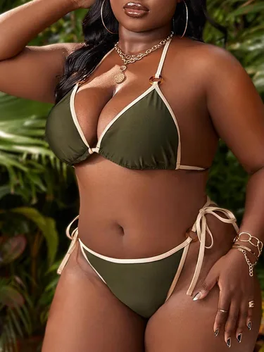 Vista 6 de Floerns Traje de baño de bikini con cuello halter y triángulo lateral para mujer, talla grande