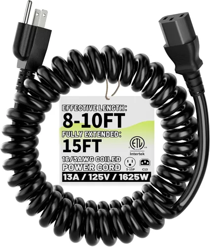 Vista 9 de Vockjour Cable de alimentación universal de 3 pies (0.93m), cobre puro ETL, negro
