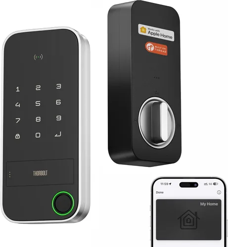 Vista 8 de ThorBolt X1 Cerradura de llave Apple Home, solo para iOS, cerradura de puerta inteligente sin llave HomeKit con huella digital, cerradura de cerrojo
