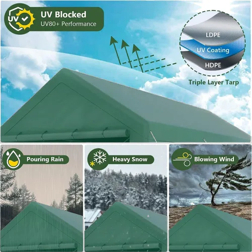 Vista 3 de Cochera 10x20 pies con toldo resistente de acero para almacenamiento, carpa portátil para fiestas, garaje portátil con paredes laterales y puertas