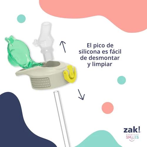 Vista 7 de Zak Designs Bluey Sage - Botella de agua para niños para la escuela o viajes, botella de agua de acero inoxidable de 14 onzas con popote, asa y tapa