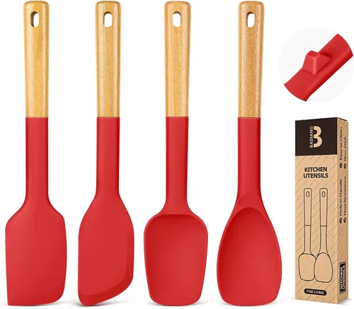 Vista 9 de Badiano Juego de cucharas de espátula de silicona para utensilios de cocina Negro
