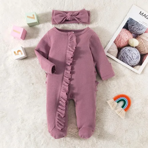 Vista 3 de Ropa para bebé recién nacida, con volantes, con cremallera, para llegar a casa, ropa de otoñoinvierno de 0 a 12 meses