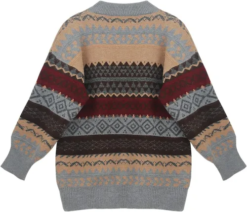 Vista 5 de Suéter de punto con estampado de rayas para mujer, estilo Y2K, para invierno, cálido, grunge, cuello redondo, tejido para abuelo, ropa Emo Alt