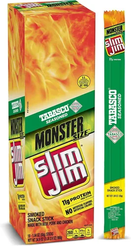 Vista 10 de Slim Jim Monster Jerky Palitos de carne, Teriyaki sazonados, 1.94 onzas, 18