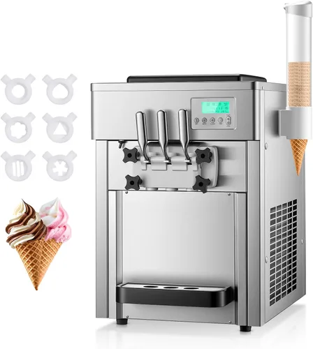 Vista 10 de Máquina de helado comercial de 5.8-7.9 galones/h, 3 sabores suaves con tolva de 14 L, máquina de helado de limpieza automática con panel LCD táctil