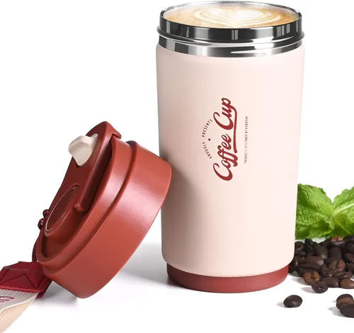 Vista 7 de FrutPunch Termo térmico de café de viaje con tapa, termo de café de acero inoxidable 316 con aislamiento al vacío de doble pared, mantiene
