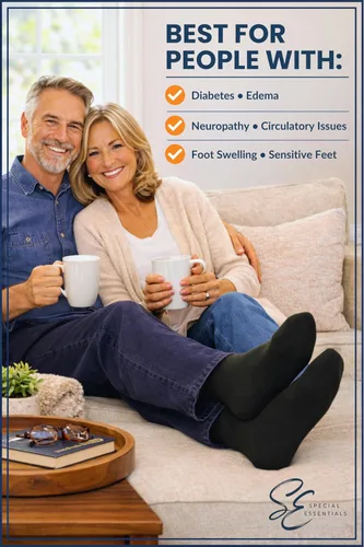Vista 3 de Calcetines para diabéticos Special Essentials para hombres y mujeres – 12 pares de calcetines para neuropatía sin ataduras que absorben la humedad