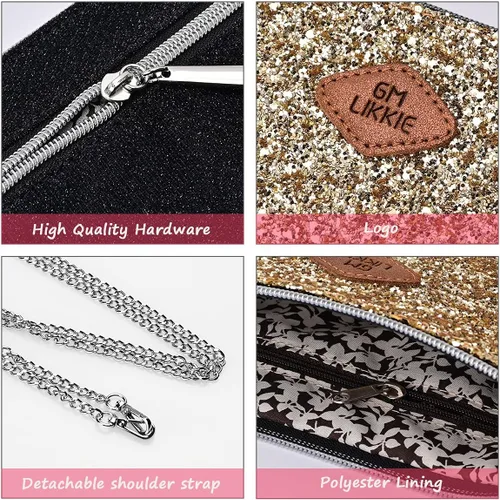Vista 6 de GM LIKKIE Bolso de mano cruzado para mujer, bolso de noche con purpurina, bolso de boda con lentejuelas para fiesta