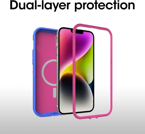 Vista 3 de OtterBox Funda para iPhone 14 Plus Defender Series XT - Blooming Lotus (rosa), sin pantalla, resistente, se ajusta a MagSafe, accesorio de cordón