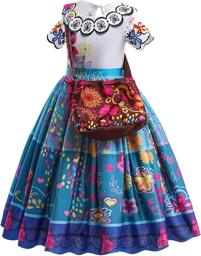Vista 3 de JingDan Vestido de Encanto para niñas, disfraz de Mirabel Isabela, ropa de cosplay de Halloween con accesorios, 2T-10T
