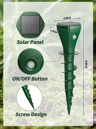 Vista 8 de Mole Repellent Solar Powered for Lawns,Waterproof Gopher & Groundhog Repellent with Variable Sonic Vbration,Easy Twist Stakes for Yard & Garden,Get