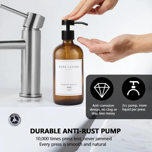 Vista 5 de Dispensador de Jabón de Vidrio Ámbar - Dispensador de Jabón de Manos para Cocina, Dispensador de Loción de Jabón para Baño con Bomba, Juego
