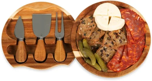 Vista 4 de PICNIC TIME Disney Princess Beauty & the Beast - Juego de tabla de queso brie de acacia y cuchillos, juego de tabla de charcutería, tabla de cortar