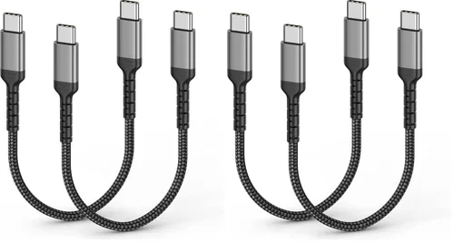 Vista 12 de Cable de carga USB C de 6 pulgadas, paquete de 2 cables cortos USB C a C trenzados de carga rápida, cable USBC compatible con iPhone 15, Samsung