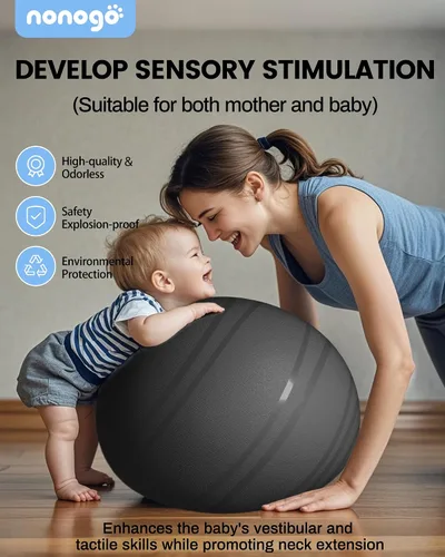 Vista 3 de nonogo Bola de parto para embarazo con bandas de resistencia, pelota de ejercicio para entrenamiento, yoga, terapia física, fisio de maternidad