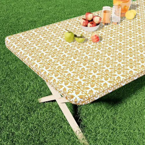 Vista 26 de Misaya - Mantel de vinilo rectangular, mantel elástico con respaldo de franela, 100% impermeable, cubierta de plástico para mesas plegables de 4
