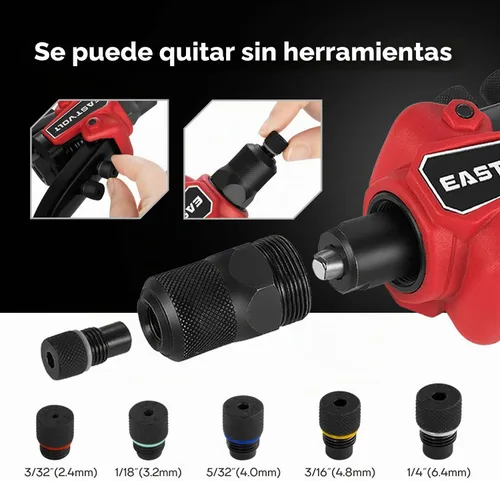 Vista 10 de Eastvolt Herramienta de tuerca de remache, remache de mano 3 en 1, pistola de remache, herramienta de tuerca de remache 3 en 1, incluye 60 tuercas