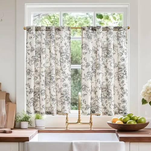 Vista 18 de Jinchan - Cortinas de lino texturizado para cocina, 24 pulgadas, natural, 2 paneles Mezcla de lino beige natural